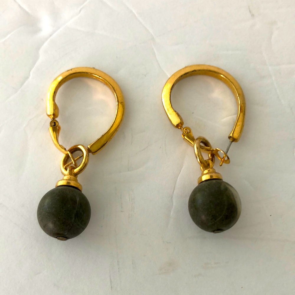 Earrings Pierced Hoop Gold Green Color Costume Jewelry